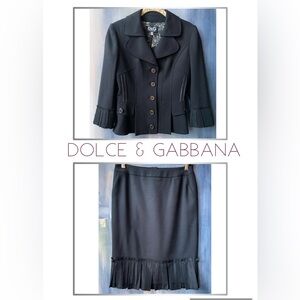 DOLCE & GABBANA Black Button-Up Blazer and Skirt Suit SET